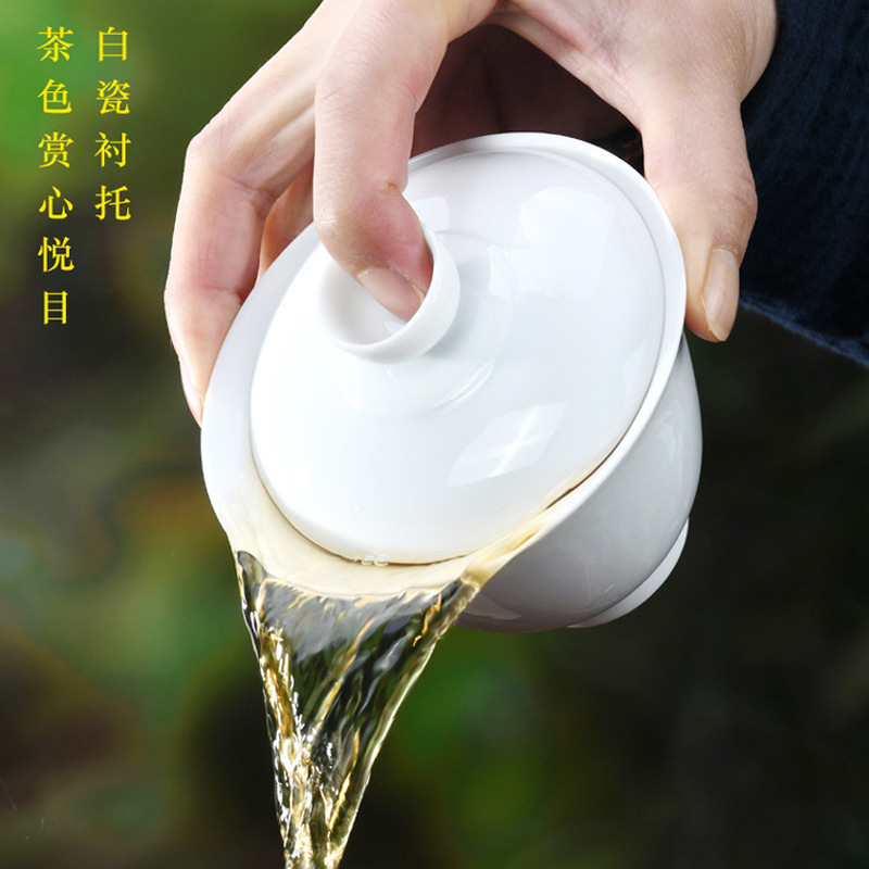 Juego de té de porcelana blanca alta cubierta Tazón LOGO taza de té tres tazón fabricante de té grande y mediano tamaño pequeño tazón de té de porcelana blanca pura cubierta de tazón