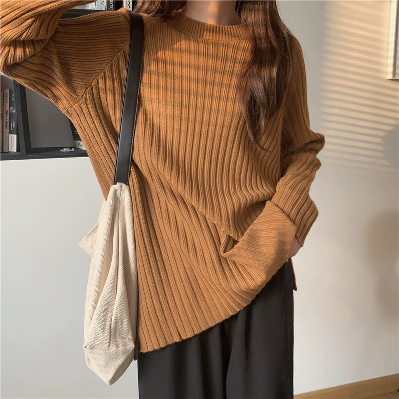 2023 новый осенне-зимний женский ленивый свитер средней длины вязаный свитер черный базовый свитер Топ из шерсти