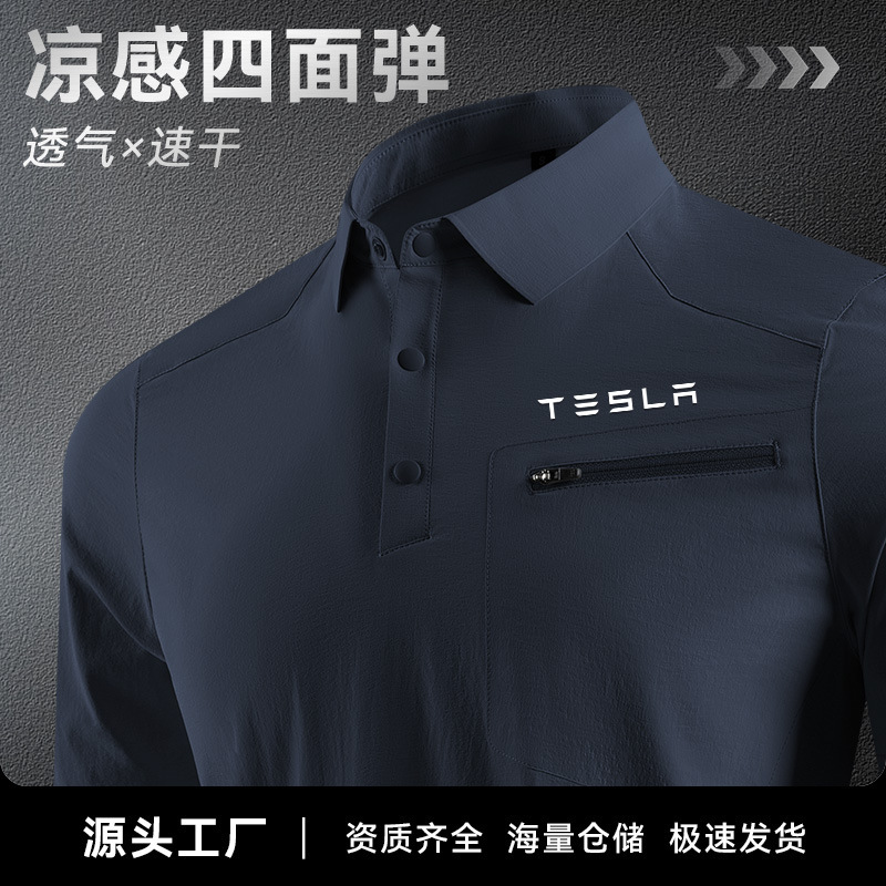 Summer Thin Quick-Dry Workwear Polo Shirt for Automotive 4S Stores, High-Grade Gray Zipper Pocket Work Uniform with Embroidery, Wholesale
