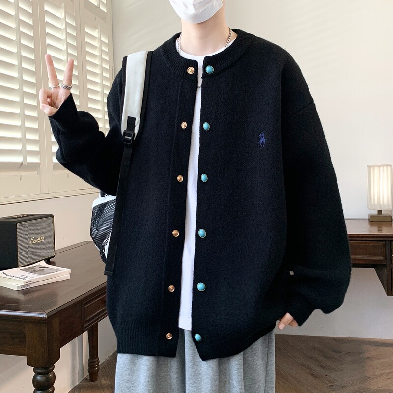 Turquoise Knitted Sweater Jacket Men's Spring and Autumn 2025 New Casual Knitted Cardigan Jacket Men's Spring Top Trendy