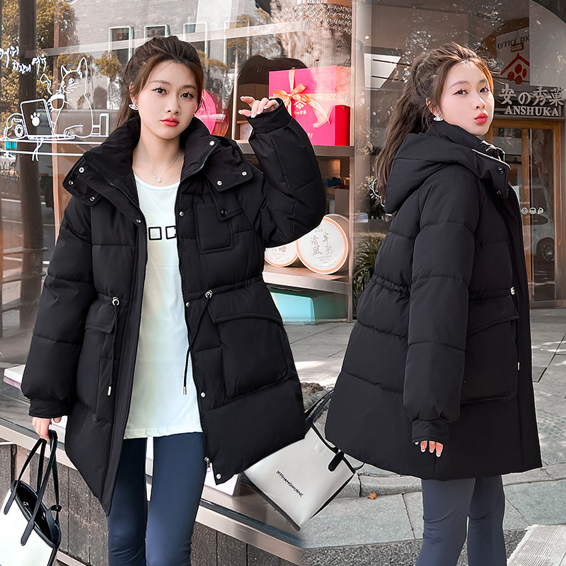 Ropa de algodón para mujeres invierno 2024 nueva chaqueta de algodón suelta media y larga con capuzas gruesas chaqueta de algodón de moda coreana para mujeres image 4