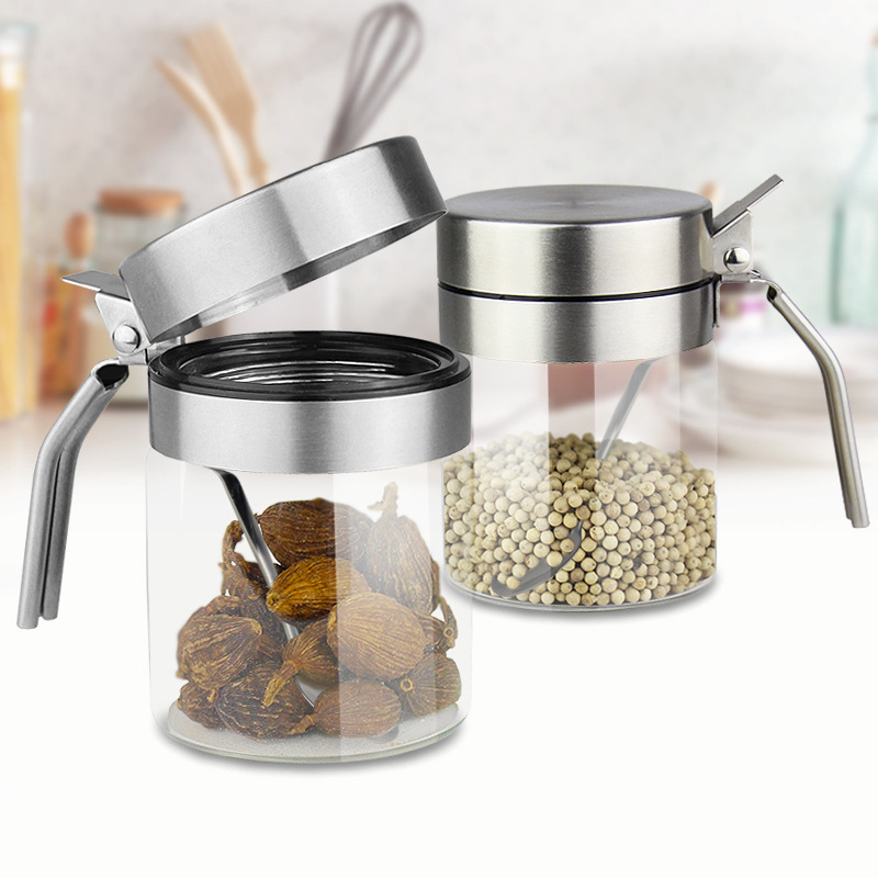 304不鏽鋼蓋玻璃調味瓶調料罐雞精鹽胡椒粉罐佐料盒廚房用品新品