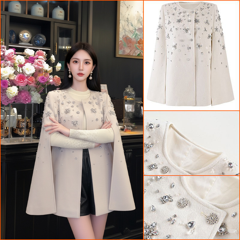 High-End Chanel-Style Heavy Beaded Cape Coat, 2026 Autumn New Style, Elegant Loose-Fitting Top L9115