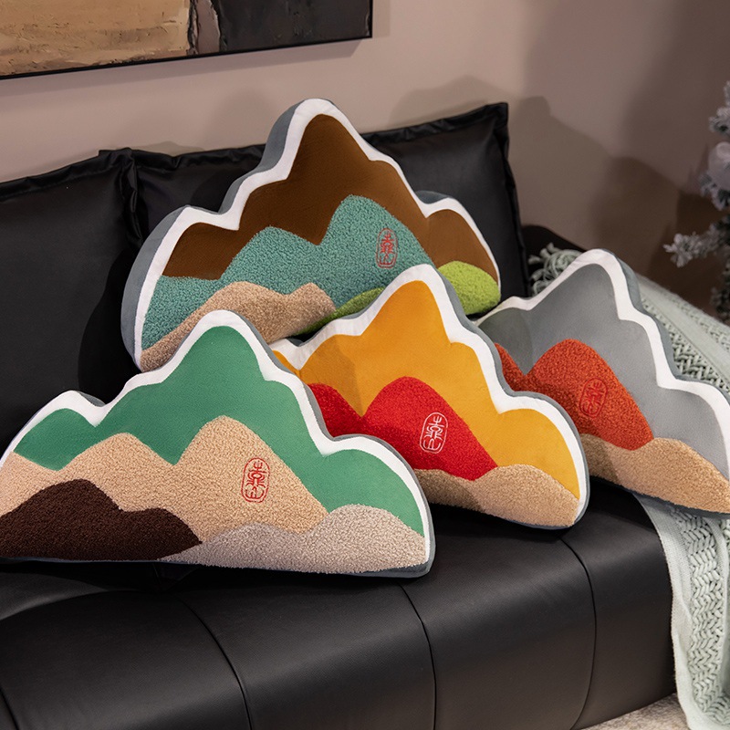 Mountain-backed pillow landscape painting waist pillow internet celebrity sofa living room waist station mountain-shaped Chinese-style waist protection office chair cushion 2