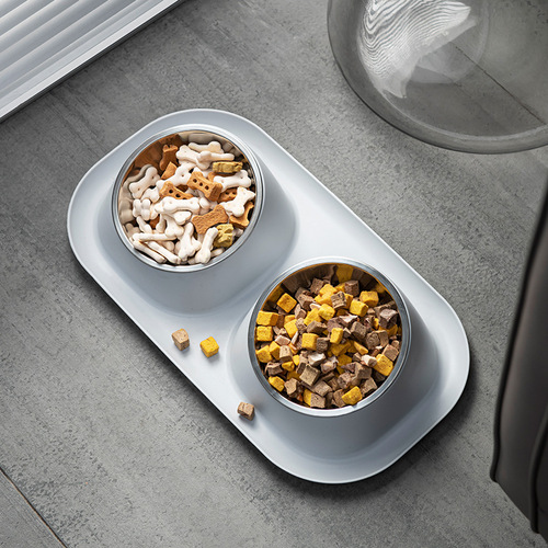 Cross-border pet products pet bowl pet double bowl stainless steel anti-knock dog bowl slanted mouth neck guard cat bowl leak-proof