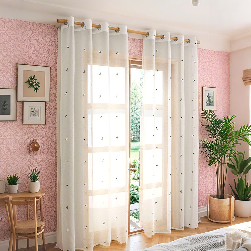 Dreamy White Childrens Room Curtains With Kitten Embroidery_voghion.com