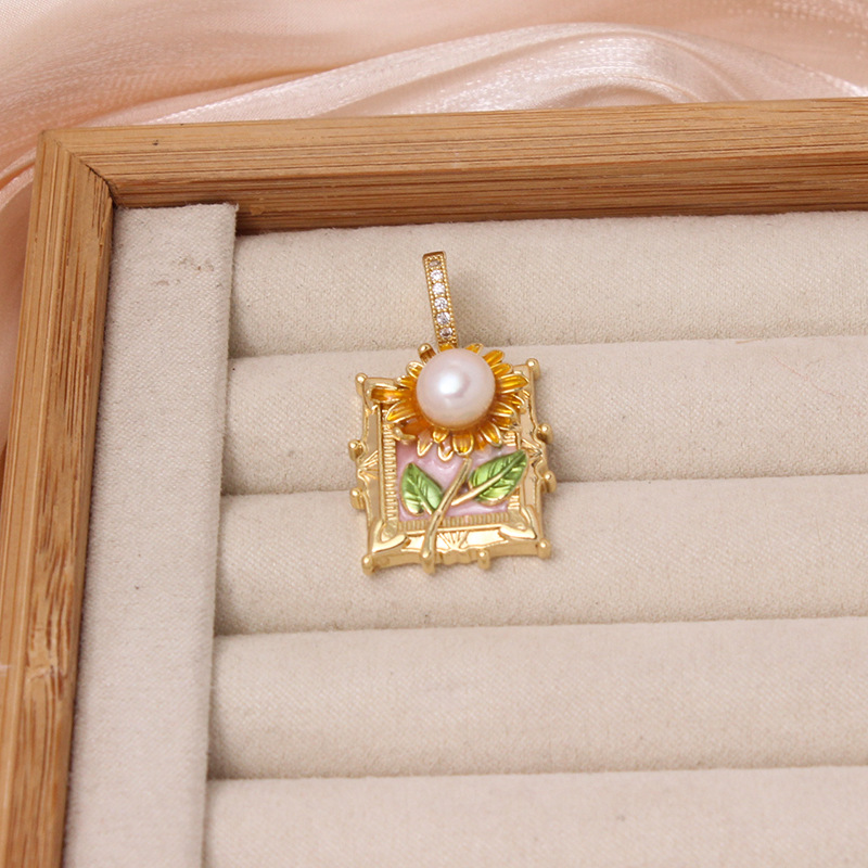 6g Weight Pendant Jewelry Making Type DIY Ornament Accessories Classification 1 Piece Quantity Freshwater Pearl, Copper Material Flower Pattern All Seasons Season Enamel Design Chinoiserie, Classical Style 1 Piece Freshwater Pearl Copper Flower Pendant 7