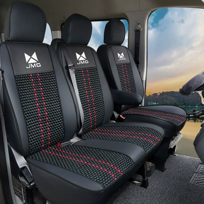 Seat Covers for Business Vehicles, Modelə uyğun (Original) oturacaq örtükləri - leather-ice-silk-seat-cover-black-and-red-3-seats-in-the-front-row