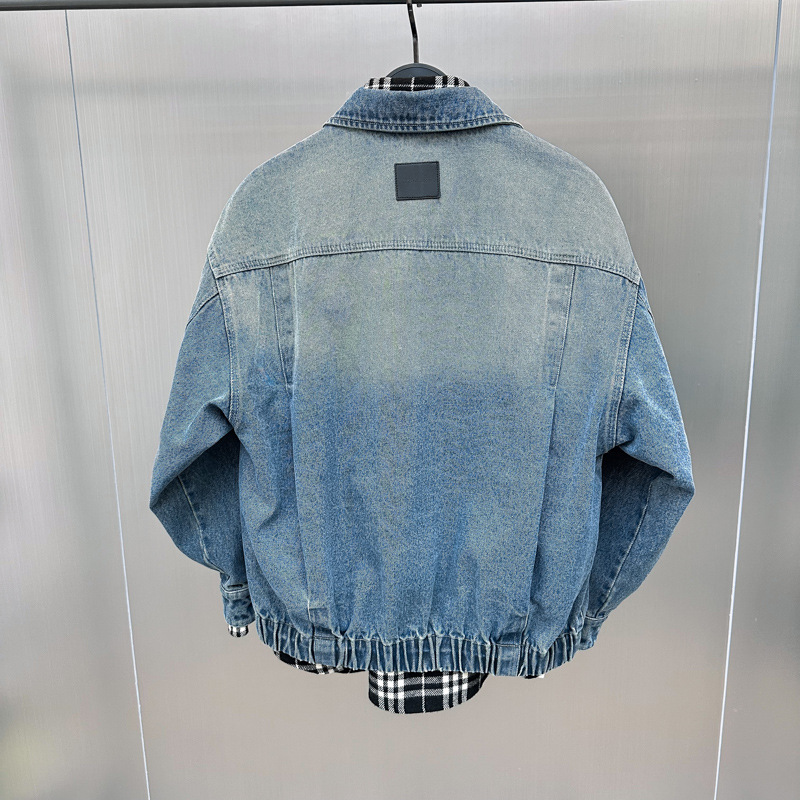 Herretøj Efterårsnyt lædermærke denimjakke modevasket herre løs jakke reversfrakke trend B2BJE3271_voghion.com