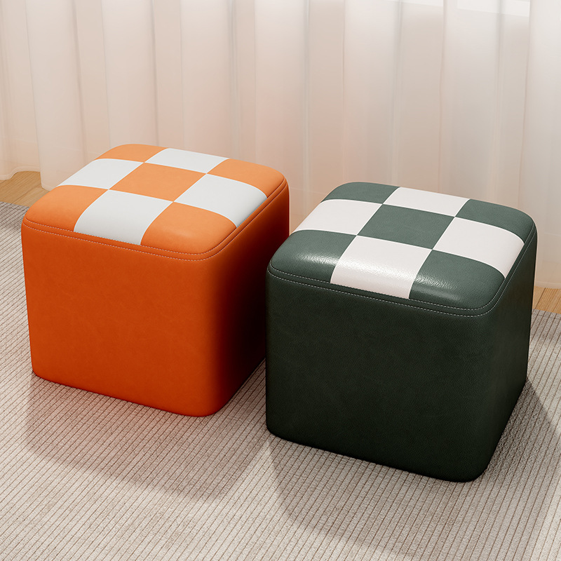 Household Low Stool, Small Stool, Creative Puzzle Stool, Sturdy and Durable Solid Wood Small Bench, Leather Round Stool, Entry Shoe Changing Stool