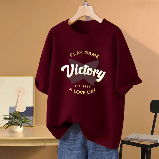 American Style Retro 100 Cotton Short-sleeved T-shirt Women's 2025 Summer oversize Loose plus size All-match Top Ins