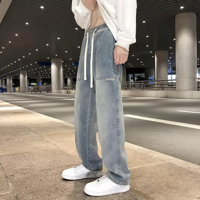 2024 primavera y otoño jeans pantalones sueltos de pierna recta para hombres pantalones casuales de moda ins pantalones casuales de marca de moda callejera