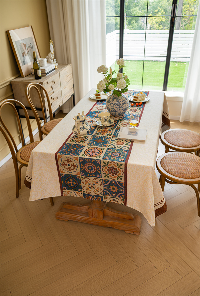Vintage Jacquard Tischdecke Mit Blumenmuster Im Retro-stil_voghion.com