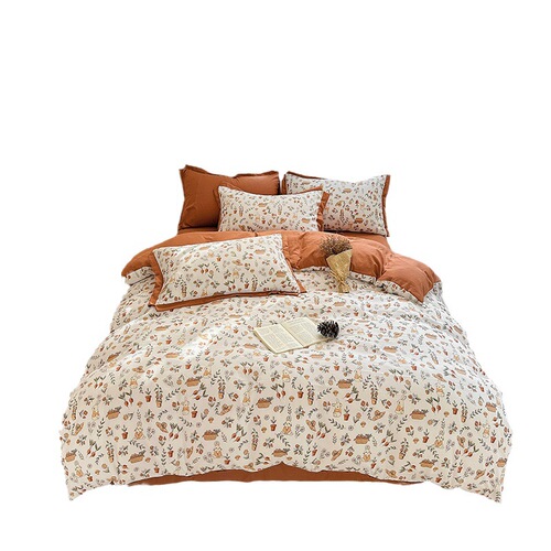 ins Feng washed cotton four-piece set summer double-layer yarn four-piece set non-cotton pure cotton bed sheet quilt cover bed sheet wholesale