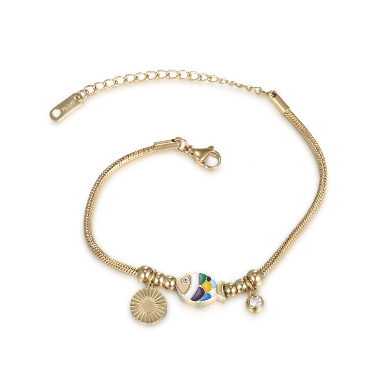 Xuping joyería colorido goteo de aceite pez dorado bordilla columna de hueso de serpiente chapado 14 quilates de oro cruzado Europa y América pulsera de acero inoxidable