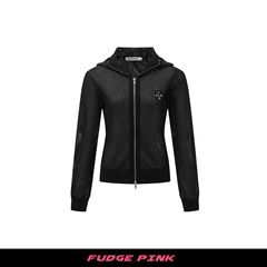 Fudge Pink 25秋季新款美式复古刺绣针织毛衣连帽开衫