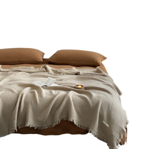 All-cotton four-layer crinkled yarn fringe blanket, suitable for autumn and winter, Maillard yarn cover blanket, office nap blanket, pure cotton yarn cover blanket