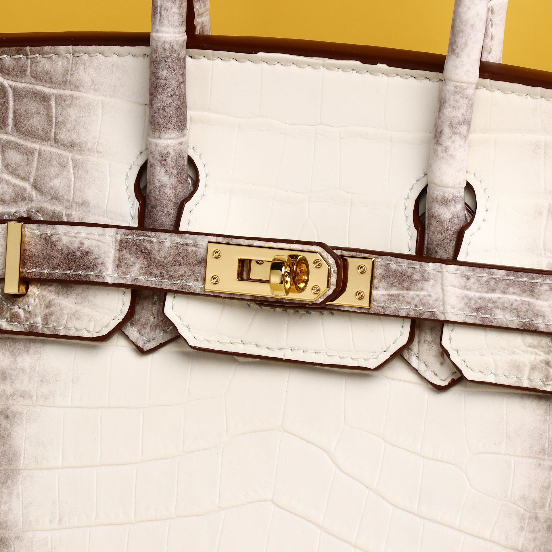 Túi xách tay nữ da PU cao cấp họa tiết vảy cá sấu phong cách Hermes Birkin 25 cm — Trắng Himalaya chi tiết 3