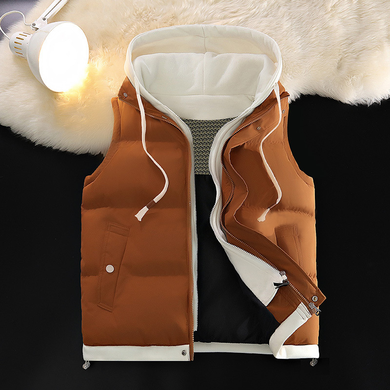 Trajes de invierno transfronterizos de grafeno falsos chaleco con capuzas de dos piezas marca de moda masculina de otoño y invierno de plumón sin mangas chaleco de calor de moda