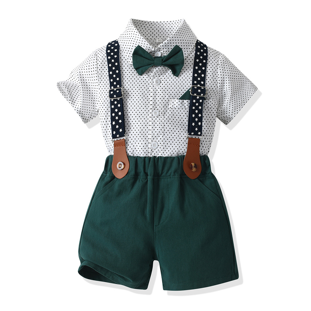 Verano Día del Niño Ropa de actuación para niños Estilo coreano solapa de manga corta con lazo Camisa para niños Pantalones cortos Traje de caballero