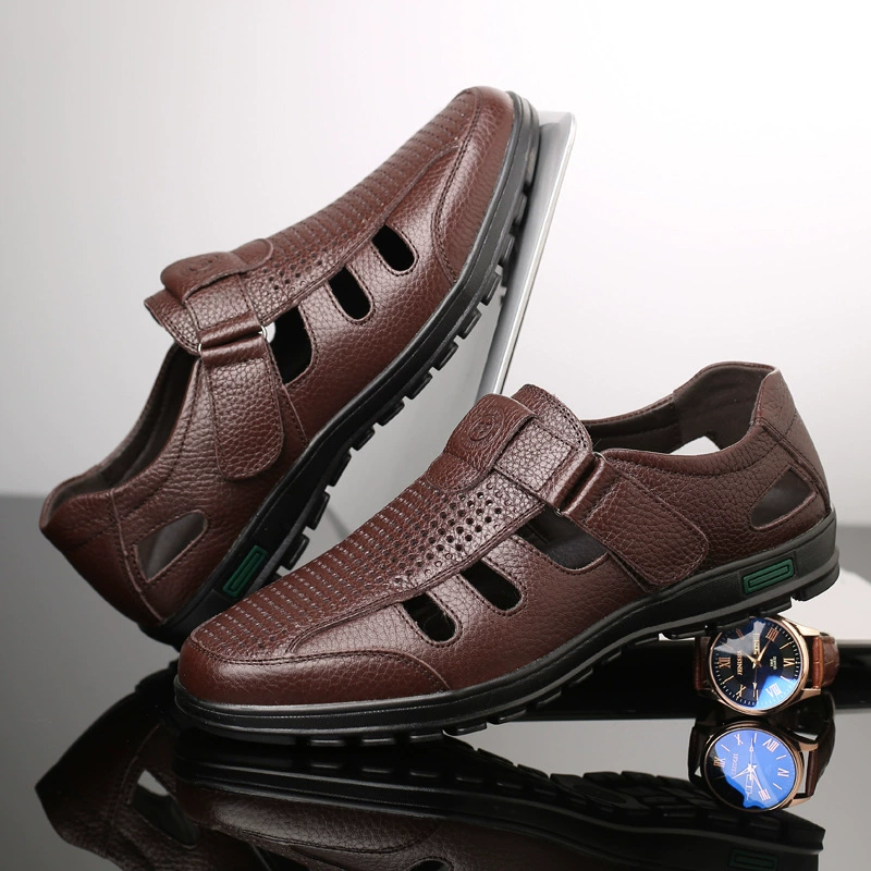 Summer leather sandals, plus size, cowhide, for middle age