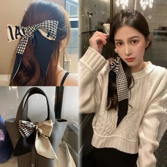 小絲巾女長條春季新款千鳥格綁包包手柄飄帶小領巾束髮帶圍巾絲帶