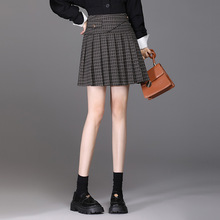 格子毛呢百褶裙2024年秋冬季新款厚款半身裙时尚女装短裙