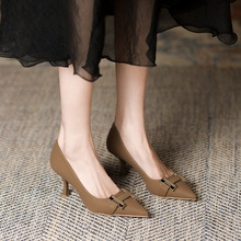 7955-5 简约时尚H扣单鞋女2025新款尖头细跟高跟鞋法式宴会单鞋女