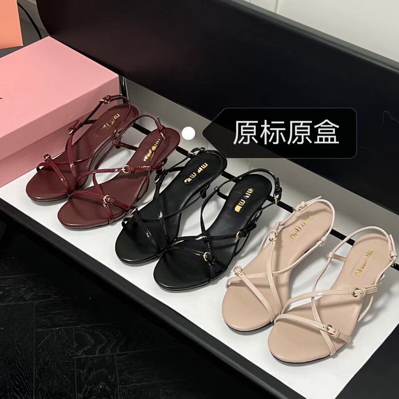Cross-Border Mi Brand Women's Sandals with a Single Strap and Open Back, French-Style Genuine Leather High Heels, Fashionable and Versatile