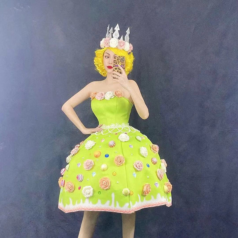 New Spring and Summer Green Fairy Tale Rose Illusion Prom Dress Girls Party Princess Carnival Parade Costume