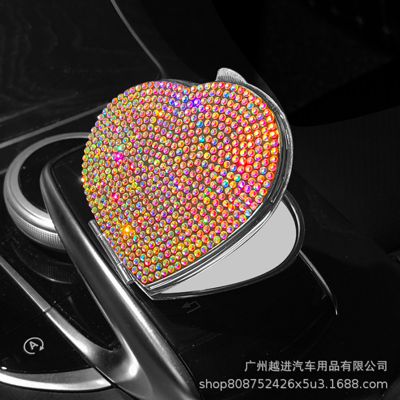 Espejo cosmético de mano plegable de doble cara espejo pequeño bolsillo lindo espejo cosmético pequeño espejo de mano portátil incrustado de diamante mini amor portátil