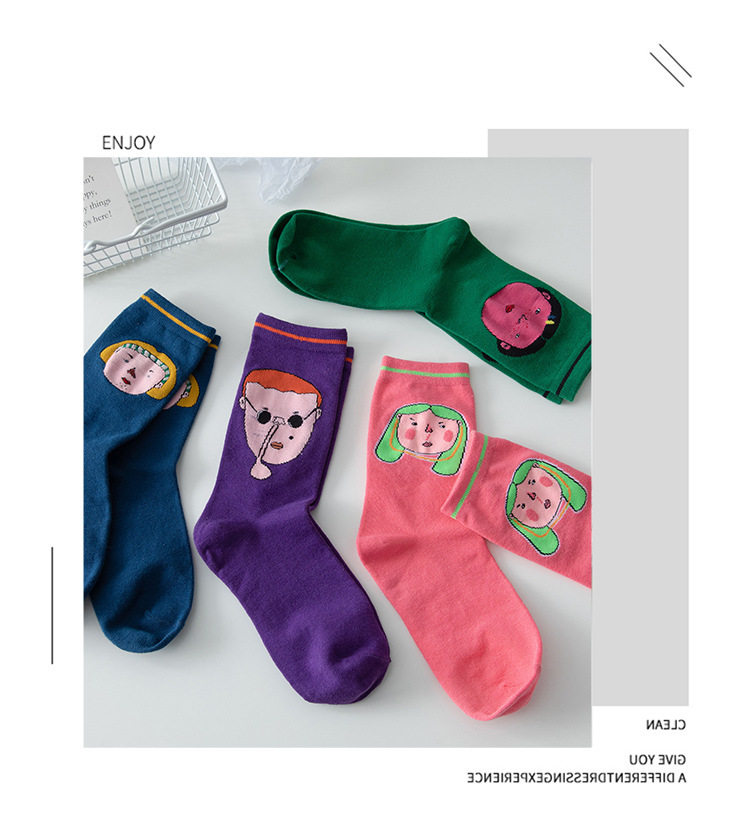 Women's Fashion Human Face Cotton Sewing Crew Socks 1 Set display picture 8