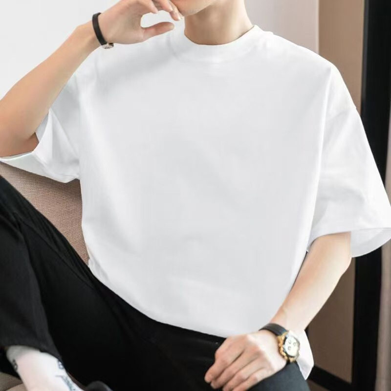 Cross-Border New Summer Solid Color Short-Sleeve T-Shirt for Men, High-Quality Milk Silk 180g, Classic Versatile Inner Wear for Couples