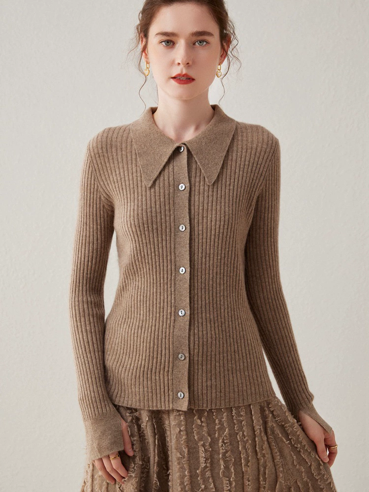 Элегантный свитер из горного кашемира с воротником-поло, приталенная рубашка, вязаный свитер, осенне-зимний новый женский кардиган с пряжкой для похудения