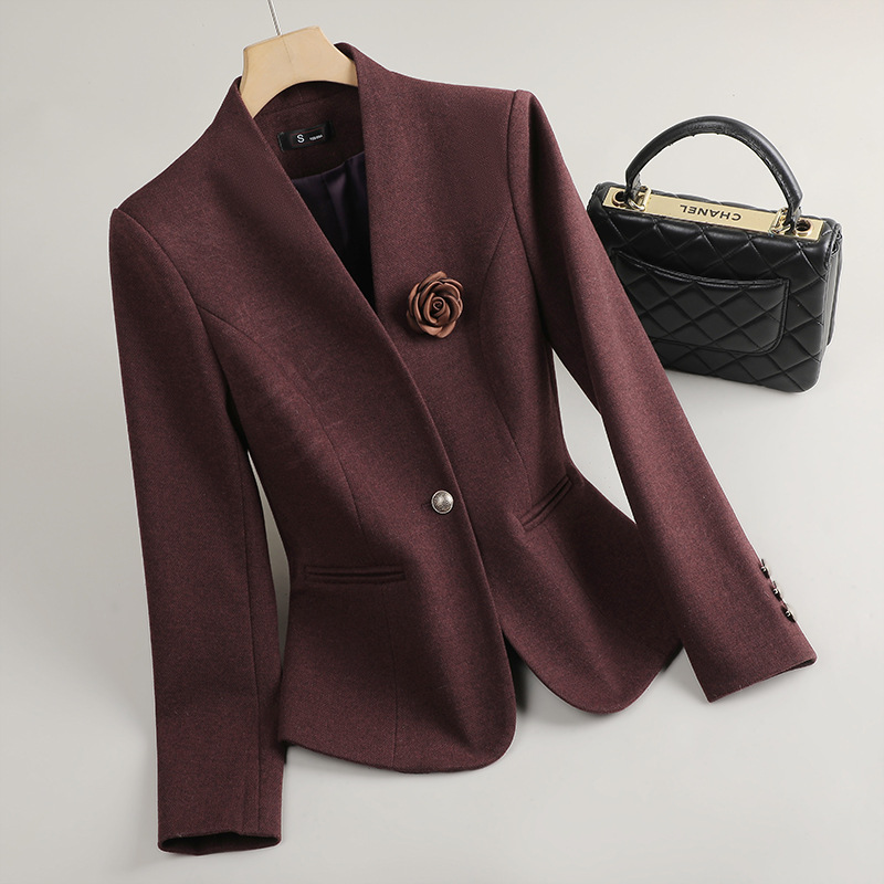 Fuchsia Collarless Suit Jacket Women's Spring and Autumn 2025 New High-end Tight Waist Casual Suit Top