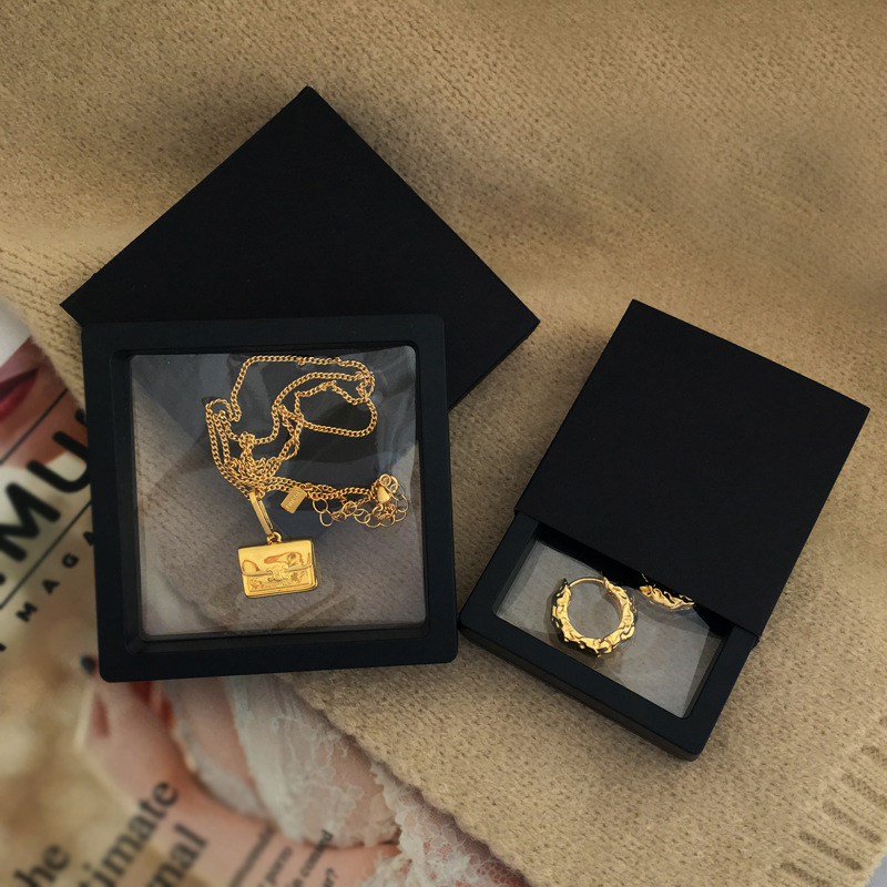 Simple Square Transparent Storage Box Head Rope Ring Necklace Earrings Jewelry Box Plastic Box