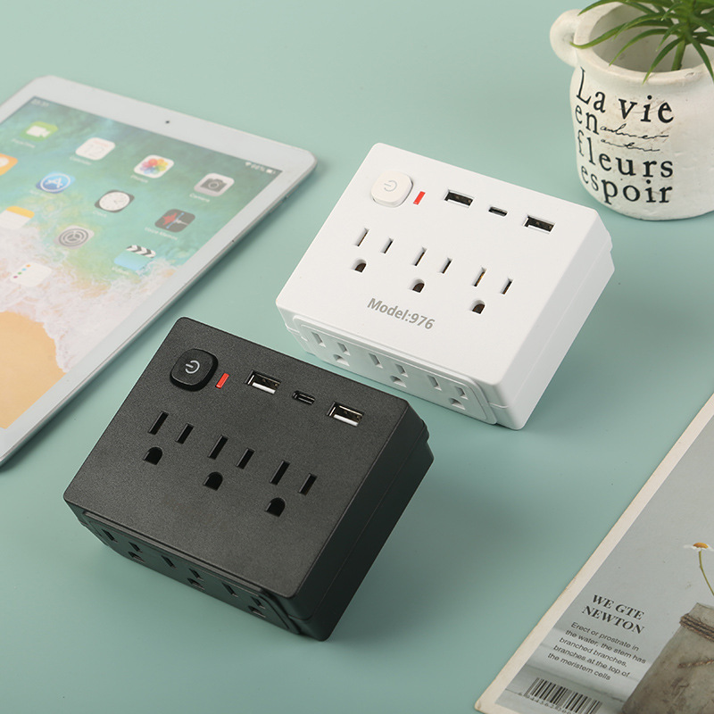 Conector de conversión de América del Sur 6 bits 18 agujeros 2USB + 1Type-C con interruptor tarjeta de succión paquete negro y blanco comercio electrónico transfronterizo