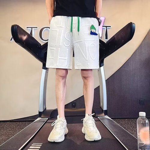 Tide brand cartoon embroidery shorts for men - summer new men's personalized letter imprint sports casual five-pocket straight-leg pants