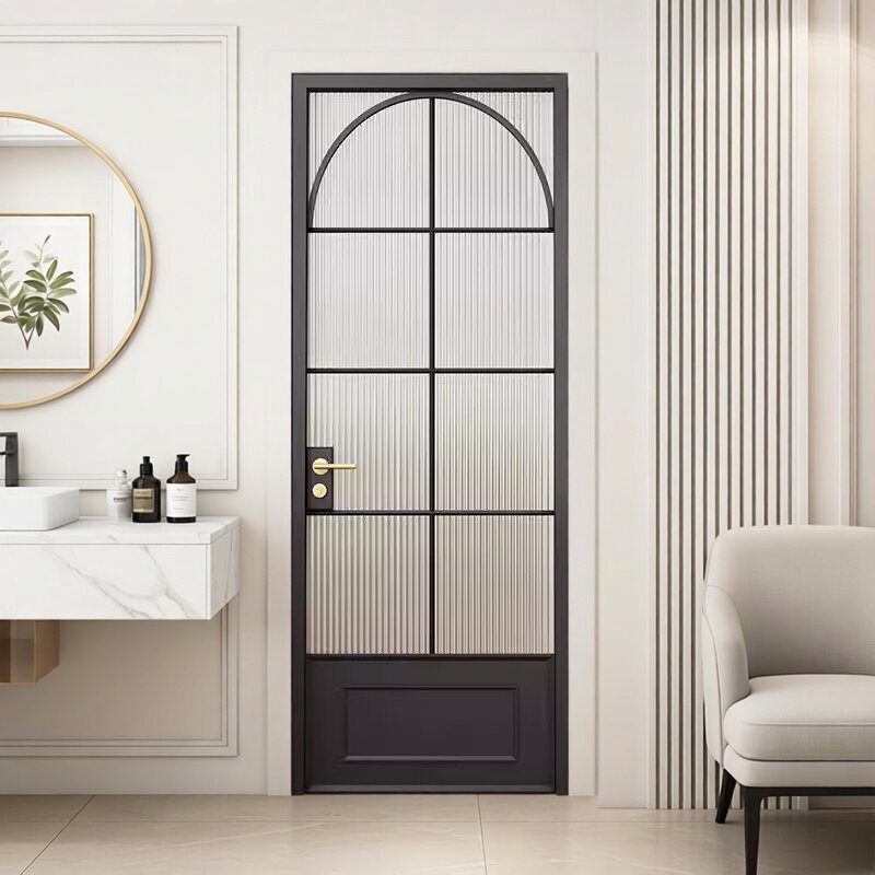 Minimalist French-style vintage arched tempered glass door for commercial stores, simple kitchen, toilet, and bathroom Minimalist French-style vintage arched tempered glass door for commercial stores, simple kitchen, toilet, and bathroom
