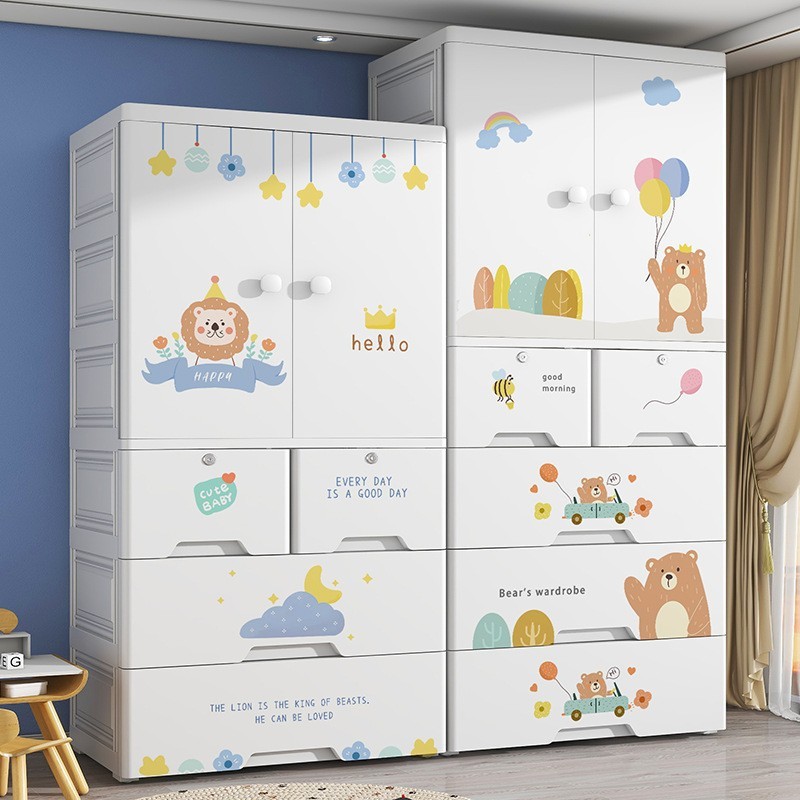 Dormitorio de dos puertas para niños ropa edredón gabinete de almacenamiento tipo cajón para artículos para bebés gabinete de almacenamiento