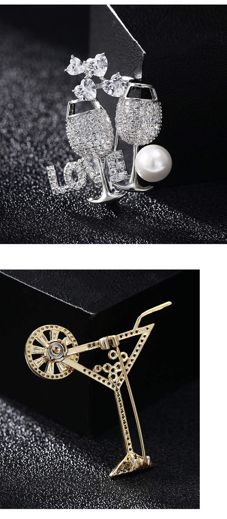Wine Glass Pattern Women's Gender Inlay Design Simple Style Style Simple Style Pin Wine Glass Copper Inlay Zircon Women's Brooches