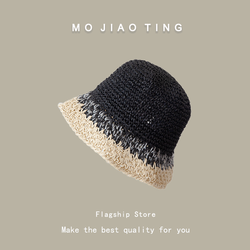 sombrero de paja de verano para mujeres vacaciones de playa transpirables no sofocantes balde de paja de color sombrero solar