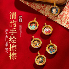 手绘唐卡五爷黄财扎基拉姆绿度母黄铜擦擦唐卡嘎乌盒项链可定制