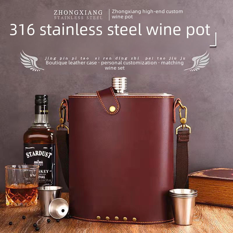 316 Stainless Steel Wine Decanter 1 Jin 3 Jin 5 Jin Large Capacity High-Grade Portable Thickened Convenient Empty Baijiu Bottle Wine Set