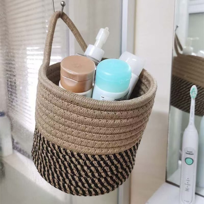 Cuerda de algodón hecha a mano, artículos diversos, cestas colgantes, muebles para el hogar de pared con ganchos, cestas colgantes de plantas verdes, macetas colgantes, cestas de almacenamiento tejidas para dormitorio