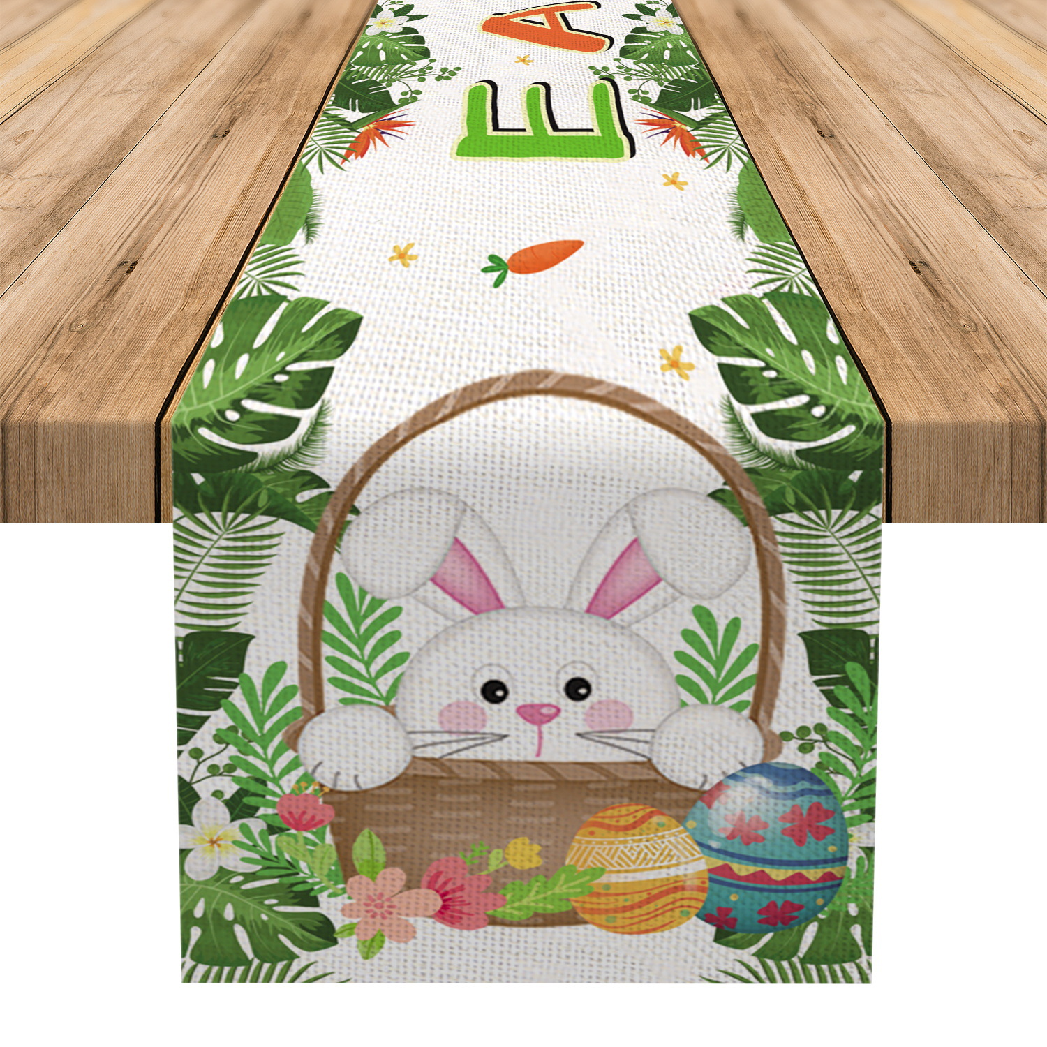 Transfronterizo nuevo camino de mesa de Pascua decoraciones de interior creativo de dibujos animados impreso huevo de conejo mantel al por mayor