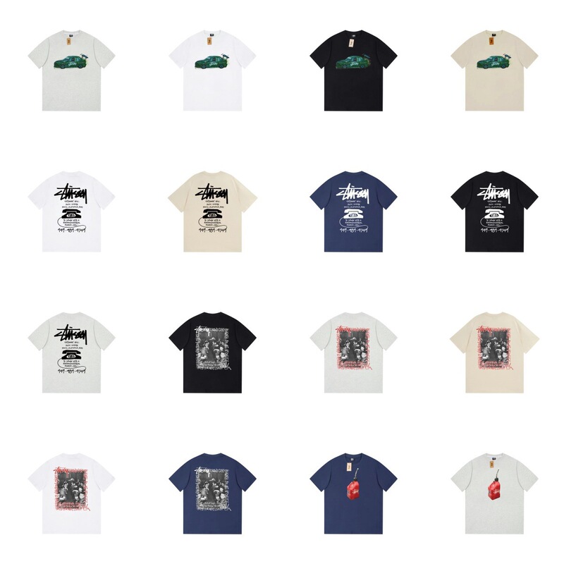 6 Stussy Stu2025 New T-Shirt Men's and Women's Short-Sleeved T-Shirt Doll Print Summer T-Shirt Loose 270g