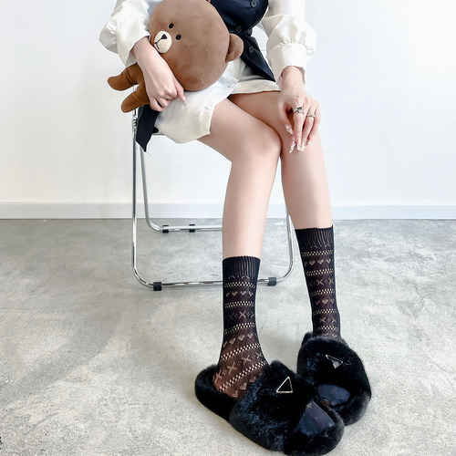 Japanese style milk white lace socks for women summer ultra thin mesh breathable heart-shaped JK knee-high socks lolita 