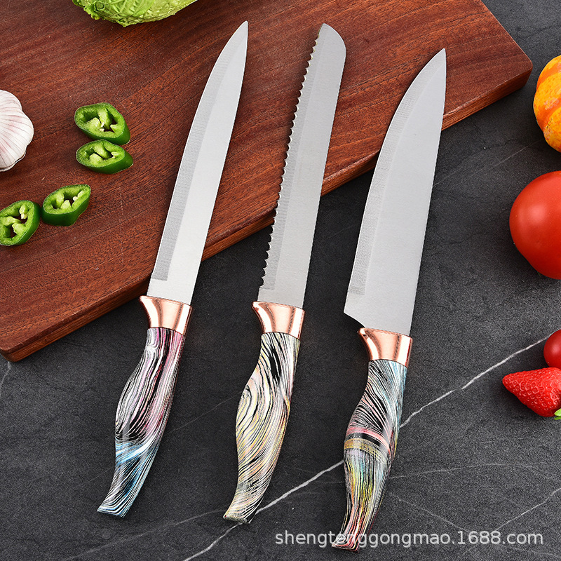 Fabricantes de cuchillos de cocina al por mayor juego de 9 piezas mango de sirena con soporte de cuchillo acrílico utensilios de cocina de acero inoxidable juego de regalo