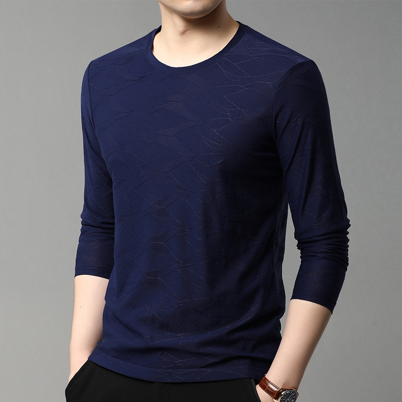 Mulberry silk long-sleeved T-shirt men's casual 2023 Spring and Autumn new T-shirt round neck cotton T-shirt bottoming shirt top